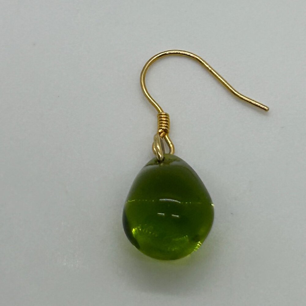 Handmade Green Teardrop Glass Earrings With Sterling Silver Wire Hooks For Women - Picture 7 of 15